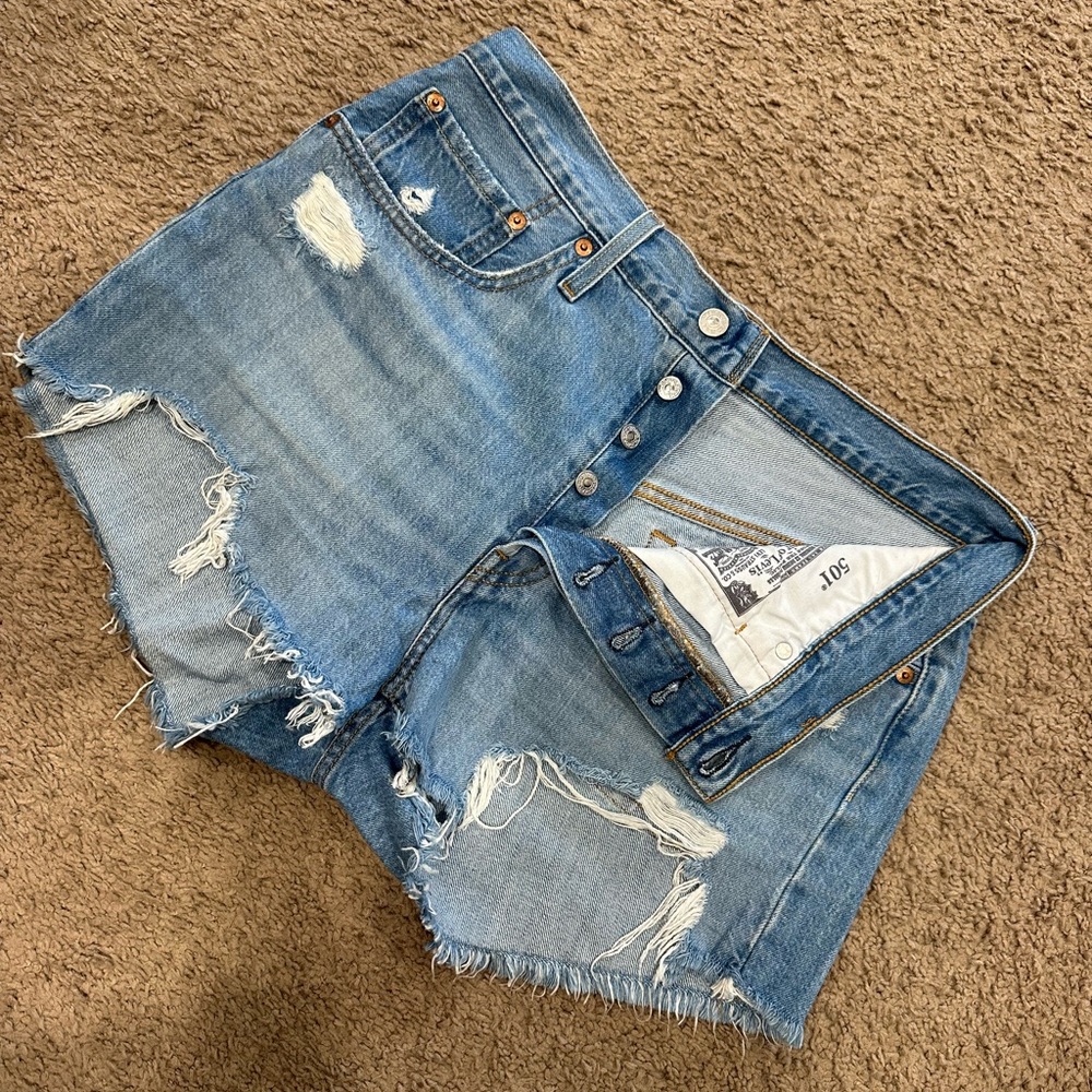 Levis 501 shorts. Light wash.
